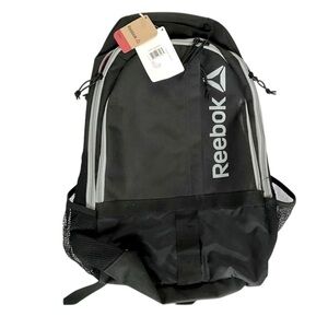 Reebok Black Grey Logo Red Interior 3 Zipper Compartment Workout Backpack Unisex